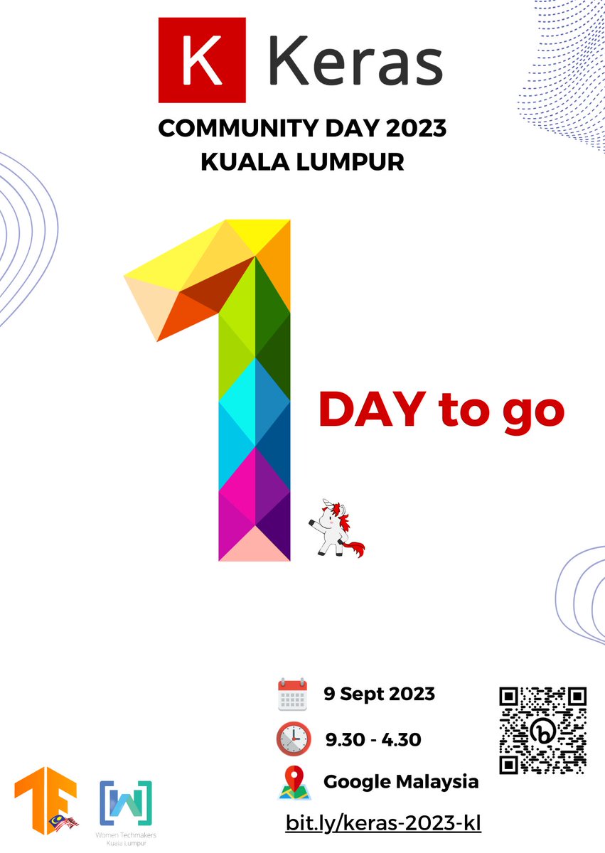 The event is TOMORROW & we can't wait to have you with us! Don't forget to..
1. Have your eventbrite tix printed/save on your phone
2. Come early for networking
3. Bring laptop
4. Bring yourself & learn from our amazing speakers 
#KerasCommunityDay2023KL #KerasCommunityDay #Keras
