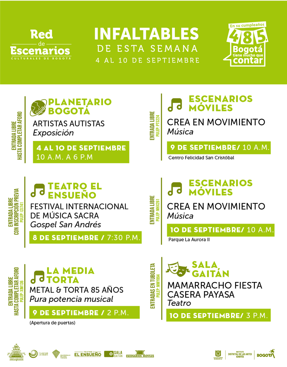 idartes's tweet photo. ¿Sin plan esta semana? 🤔
No te preocupes, llegaron los #Infaltables de la semana con los #EscenariosDeBogotá, prográmate y disfruta esta increíble programación llena de arte, música y teatro. 🥳❤️🔥
#IdartesEsBogotá #BogotáSabeACentro https://t.co/rUfavYfe0i