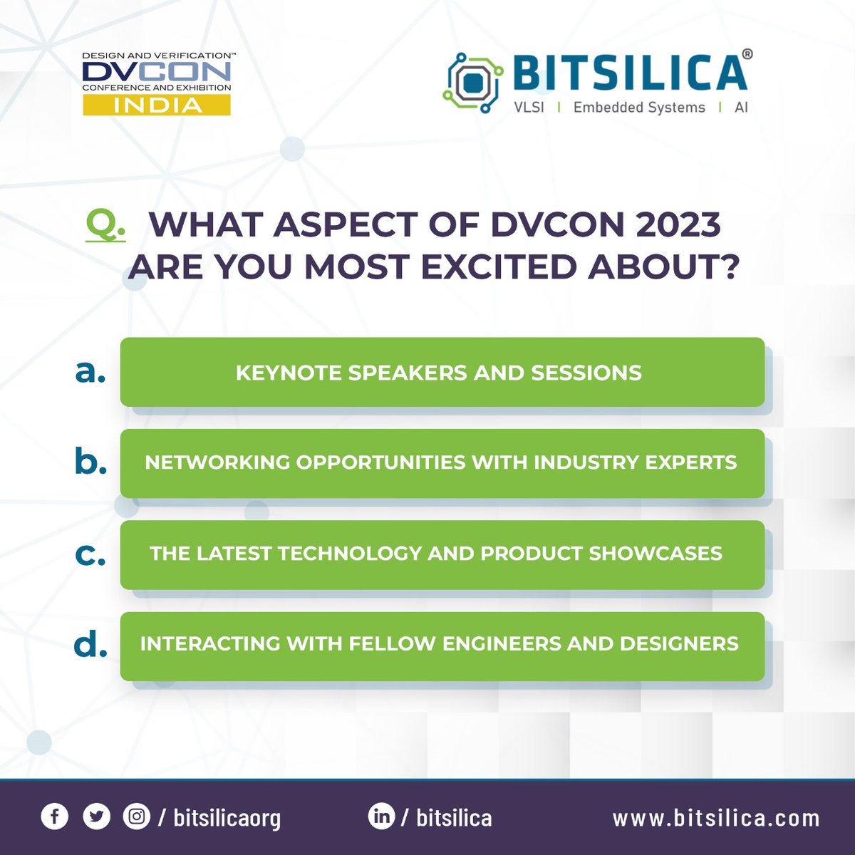 DV Con is just around the corner and the excitement it at an all time high! Let us know in the comments what you are looking forward to ?! 

#BITSILICA, #VLSI, #Semiconductors, #Embedded, #AI #VLSIJobs #Technology #CareerGrowth #dvcon2023 #dvcon #corportaeevent #vlsiverification