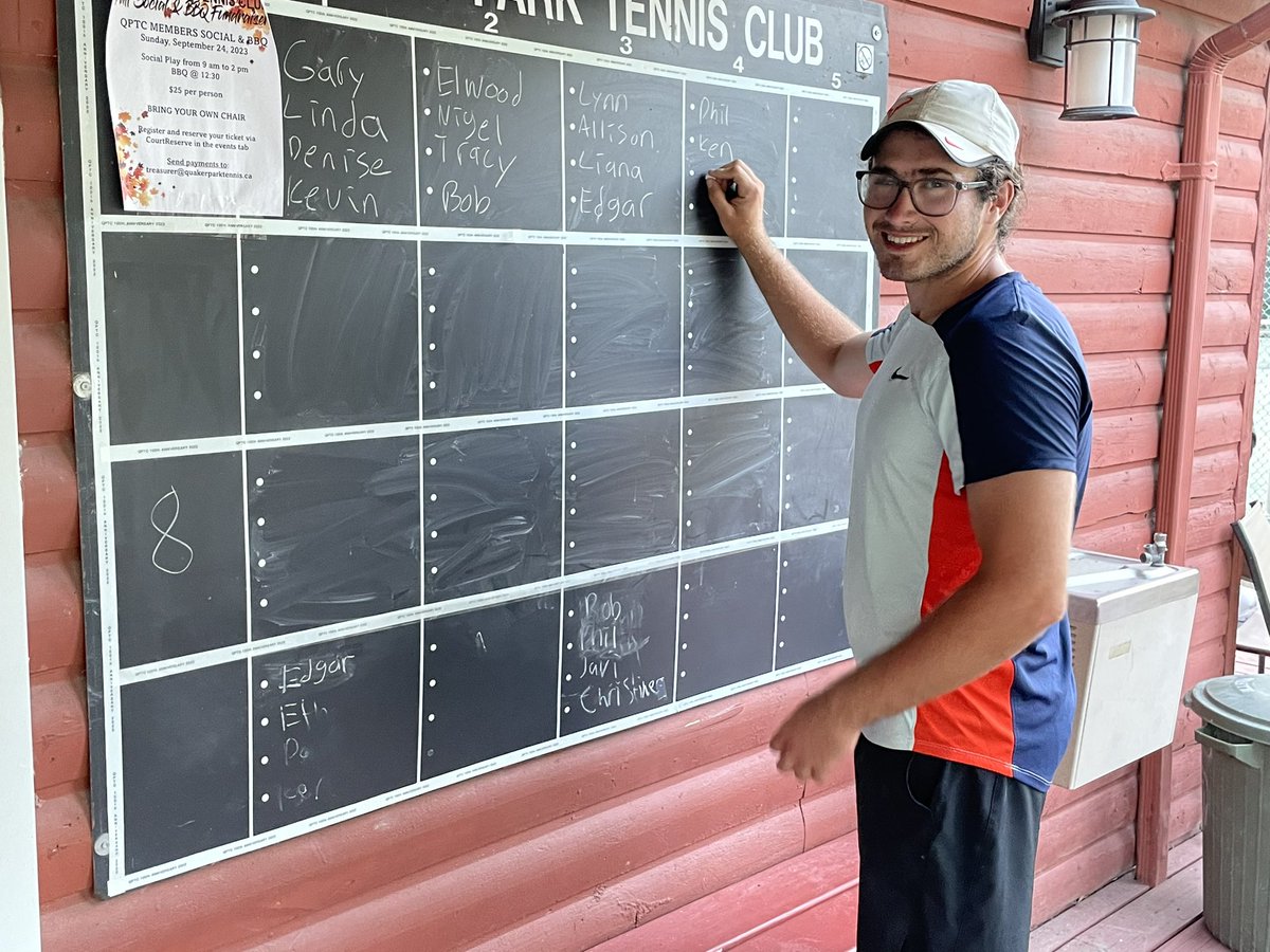 Jared taking care of business at the  Tuesday night social! #qptennis