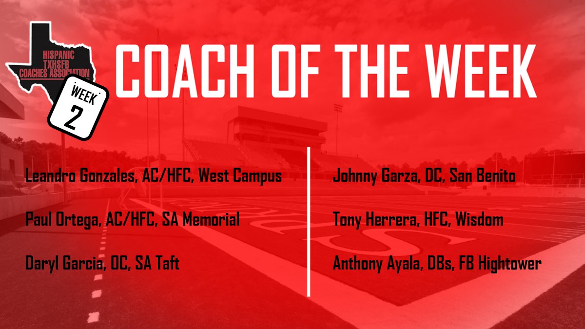 Congratulations to our HTXHSFBCA Week 2 Coach of the Week honorees!  Way to represent, good luck the rest of the season!