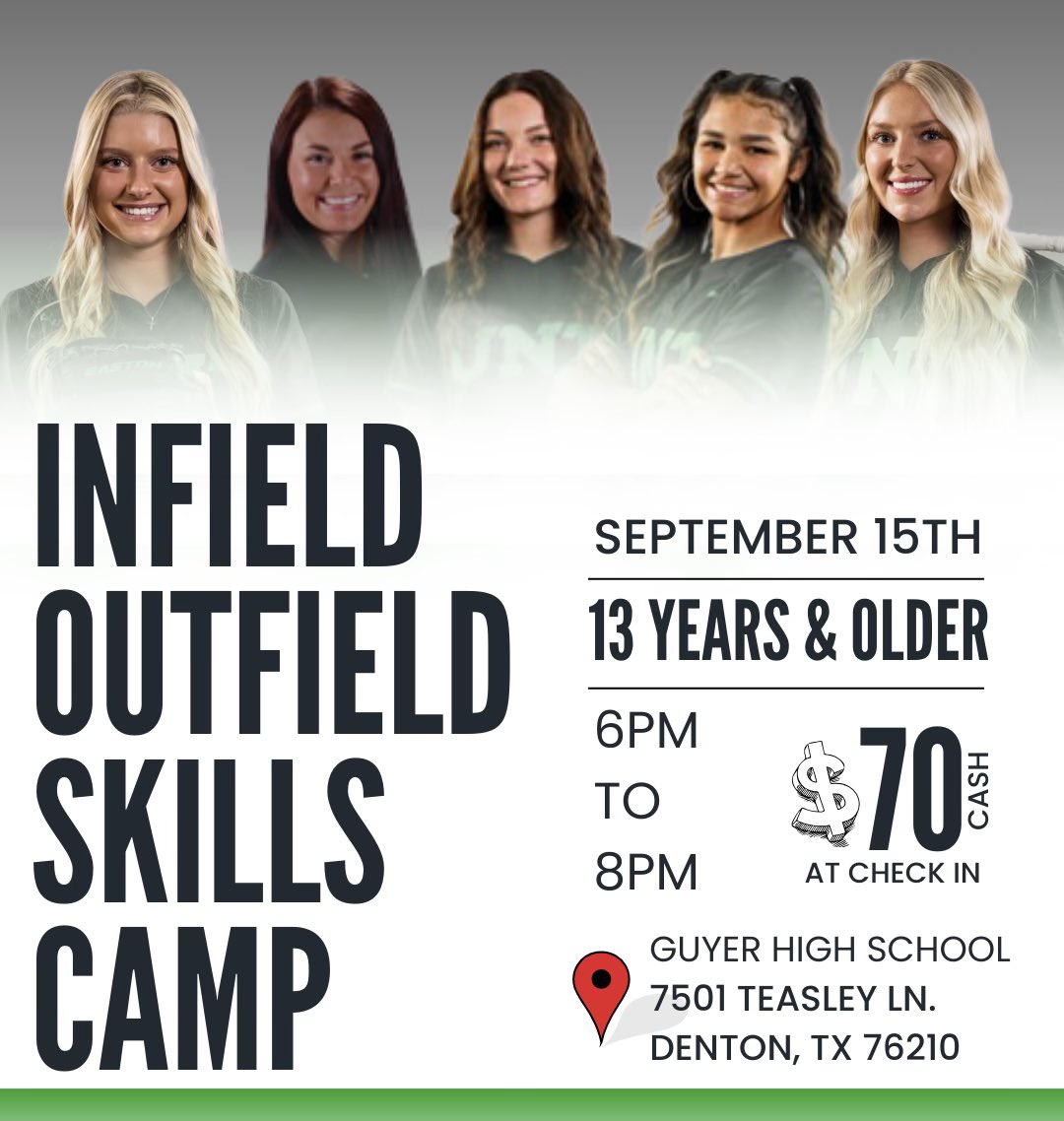 If you are looking for a skills camp from D1 athletes we are offering infield/outfield with all the details listed below.

TO REGISTER: please text the number below with the following information.

4o5-595-9965
Name
Position 
Age 
 
*please arrive 10 min early for registration*