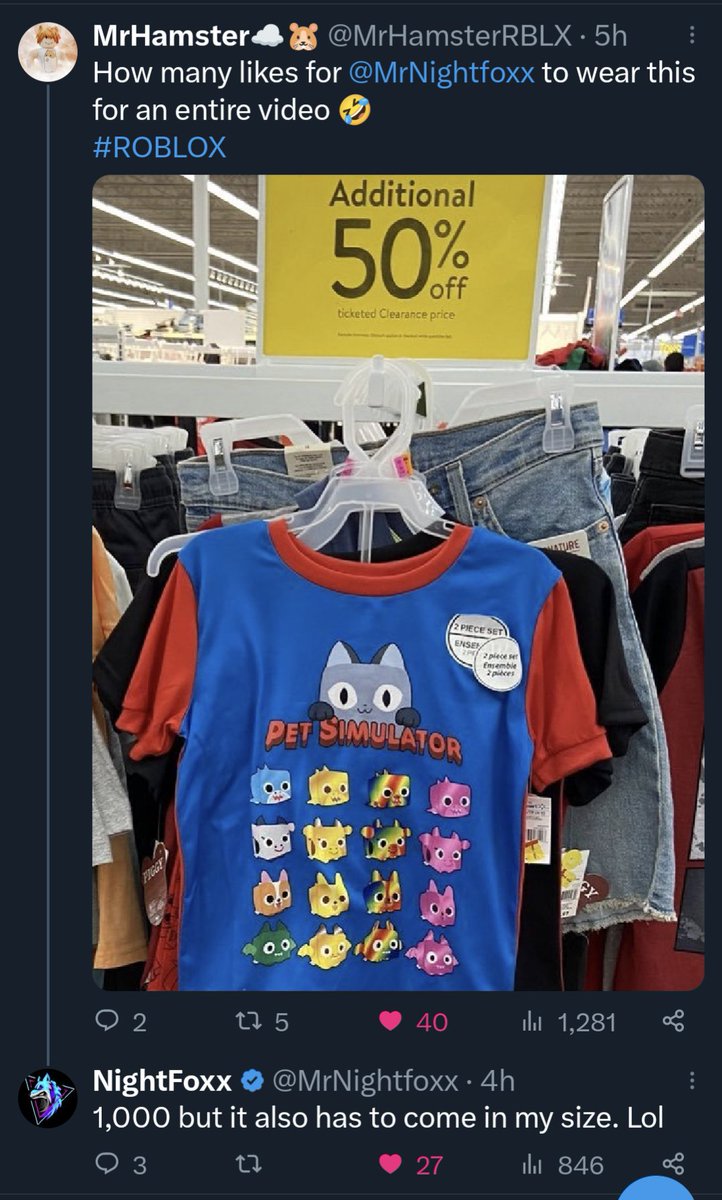 Guys go like this post by @MrHamsterRBLX I want to see <a href="/MrNightfoxx/">NightFoxx</a> in that shirt 🤣