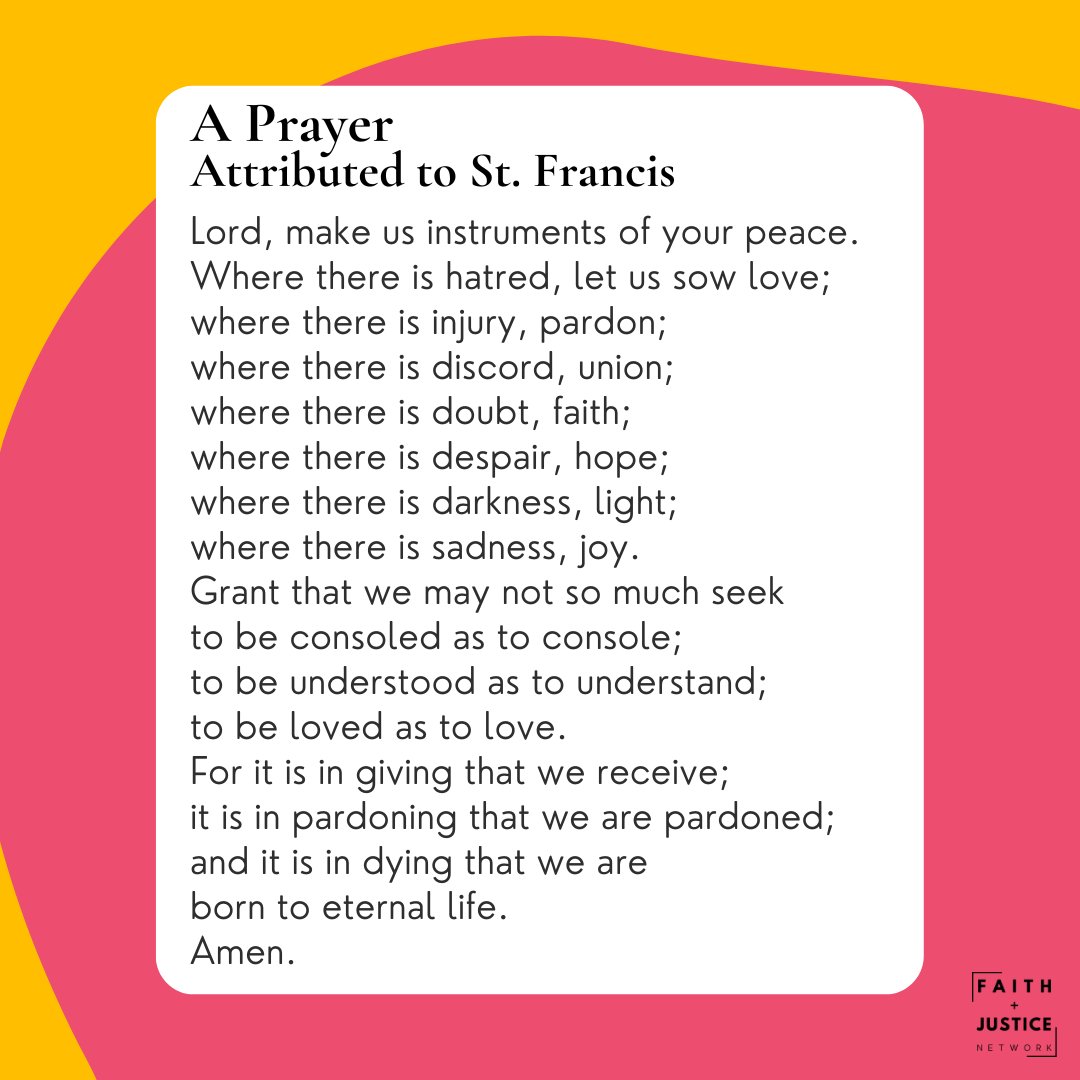 FaithJusticeNet's tweet image. As we settle into September, join us in reading this prayer attributed to St. Francis. What do you need to receive? What are you able to give?