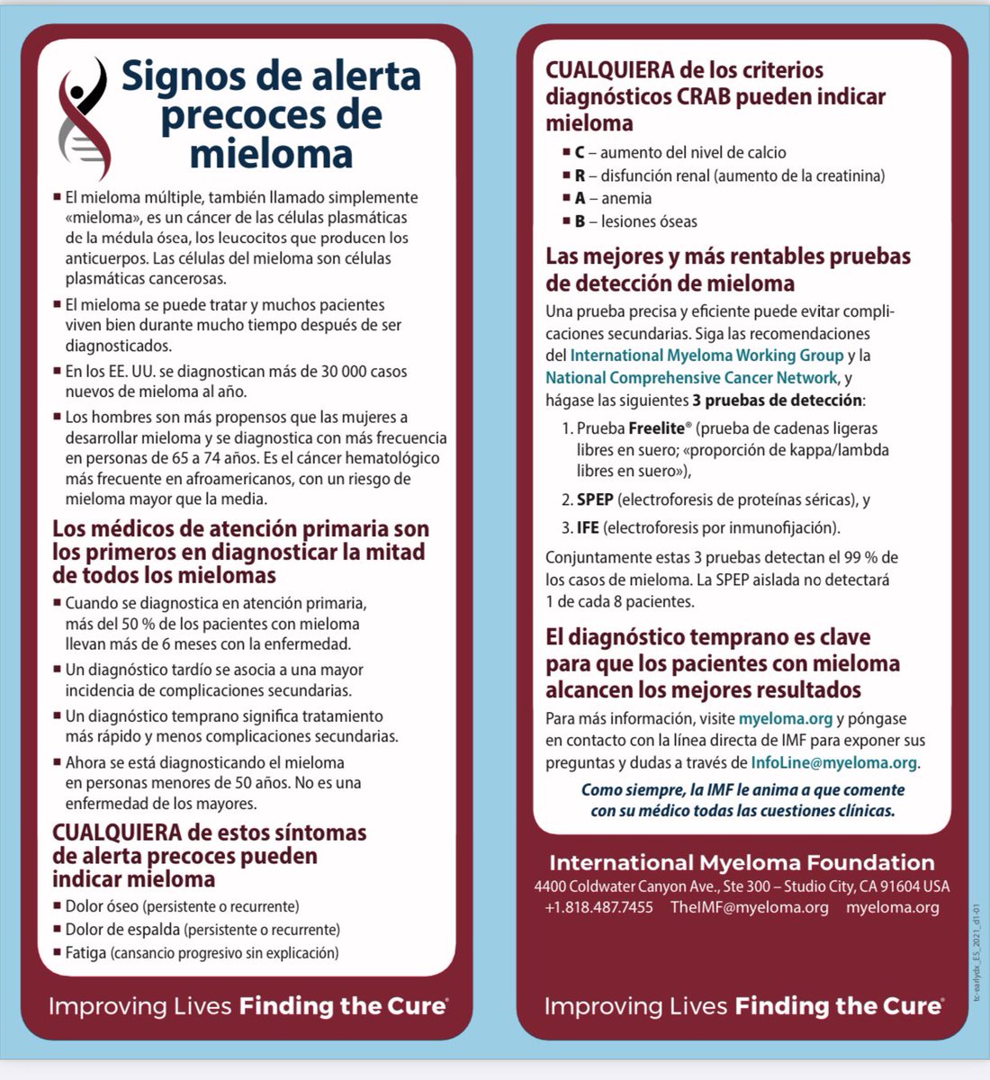 05/09: Dɪ́ᴀ Mᴜɴᴅɪᴀʟ ᴅᴇʟ Mɪᴇʟᴏᴍᴀ Mᴜ́ʟᴛɪᴘʟᴇ.

Eʟ ᴍɪᴇʟᴏᴍᴀ ᴍᴜ́ʟᴛɪᴘʟᴇ ᴇs ᴜɴ ᴄᴀ́ɴᴄᴇʀ ᴅᴇ ʟᴀs ᴄᴇ́ʟᴜʟᴀs ᴘʟᴀsᴍᴀ́ᴛɪᴄᴀs qᴜᴇ ᴀᴛᴀᴄᴀ ʏ ᴅᴇsᴛʀᴜʏᴇ ʟᴏs ʜᴜᴇsᴏs.

<a href="/IMFmyeloma/">International Myeloma Foundation</a> <a href="/IMFmieloma/">IMFmieloma</a> <a href="/theMMRF/">Multiple Myeloma RF</a> <a href="/gelamm_latam/">GELAMM</a> #DiaMundialdelMielomaMultiple