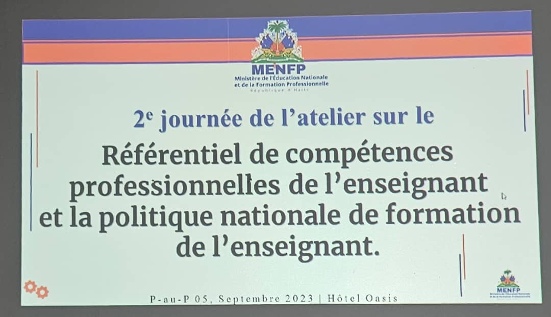 Dezyèm jounen atelye travay sou gran chantye <a href="/MENFP_Education/">MENFP Education Haiti</a> yo pou ane akademik 2023-2024 la.
Pandan jounen sa a, Minis <a href="/nesmymanigat/">Nesmy Manigat</a> ankouraje patisipan yo travay sou dokiman kadraj aksyon fòmasyon anseyan yo. Se #DFP ki prepare dokiman sa a pou ane lekòl 2023 - 2024 la. 
Yon