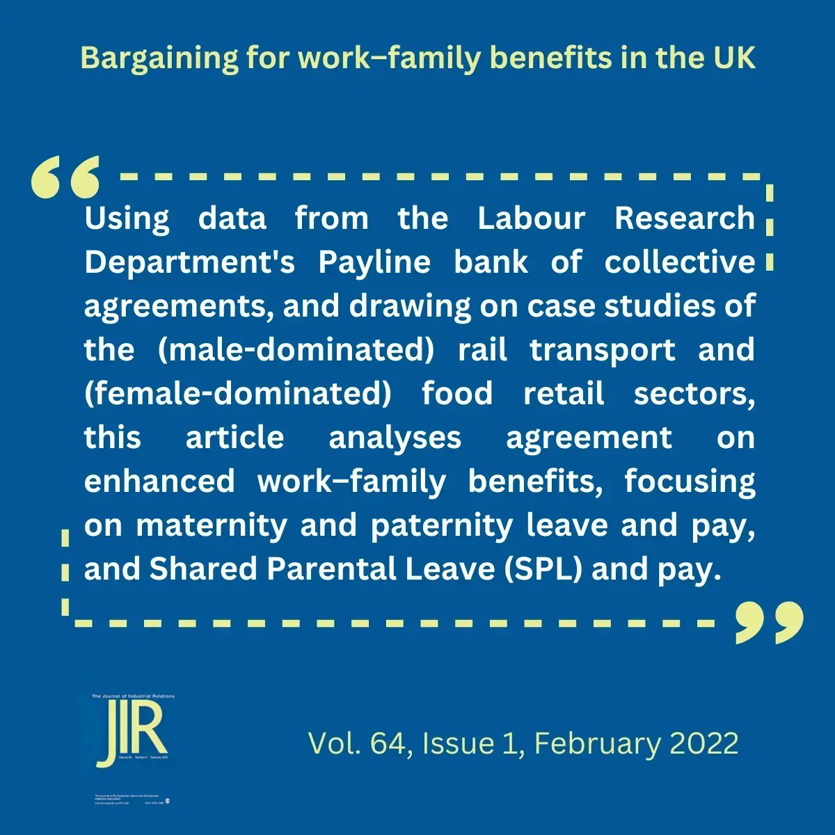 JIRjournal's tweet photo. Trade unions can coordinate bargaining strategies for work-family benefits, but external factors play a crucial role. Find out more in this article by Susan Milner based on case studies 🇬🇧 @UniofBath @SageJournals #maternityleave #parentalleave #UKlabor 👉 https://t.co/Bu3RlD5Fdq https://t.co/1d8NKwNMlr