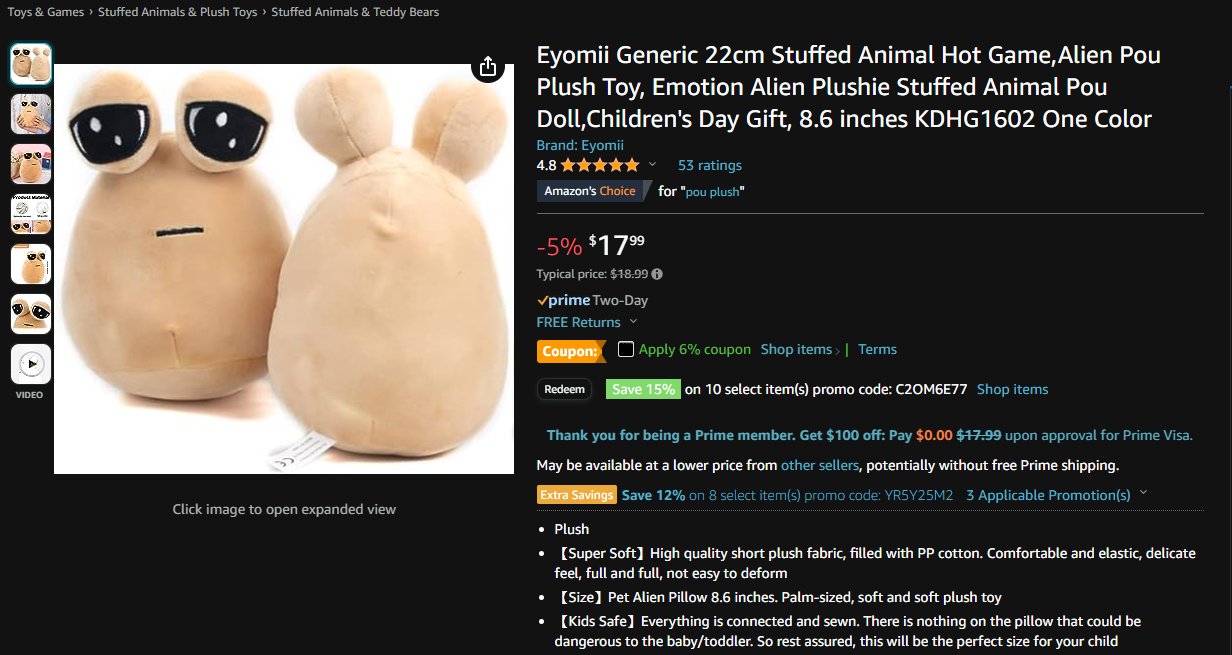  Eyomii Generic 22cm Stuffed Animal Hot Game,Alien Pou Plush  Toy, Emotion Alien Plushie Stuffed Animal Pou Doll,Children's Day Gift, 8.6  inches KDHG1602 One Color : Toys & Games