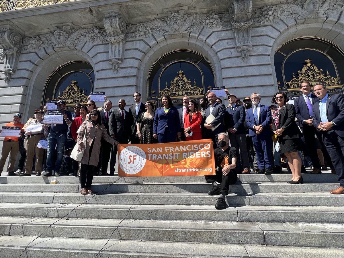 sfcta's tweet image. Happy #TransitMonth! We joined @SFTRU, city leaders and transit advocates to kick off a month-long celebration of transit. We look forward to funding more projects to improve safety, reliability, and accessibility of our city’s transit system.