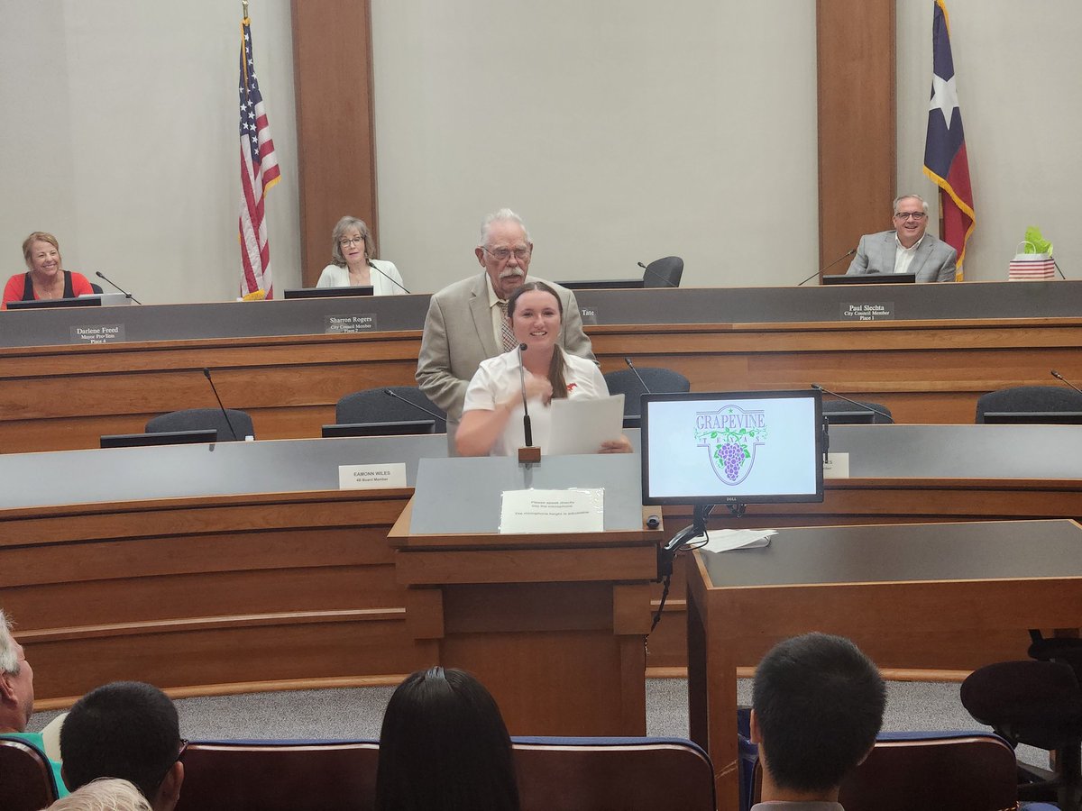 Chloe Sirkin was recognized tonight by the City of Grapevine for her 2023 5A State Championship. Thank you, Mayor Tate and City Council members. A well-deserved honor! <a href="/GrapevineTXCity/">City of Grapevine TX</a> <a href="/GCISD_Athletics/">GCISD Athletics Dept.</a> <a href="/grapevinegolf/">Grapevine GC</a>