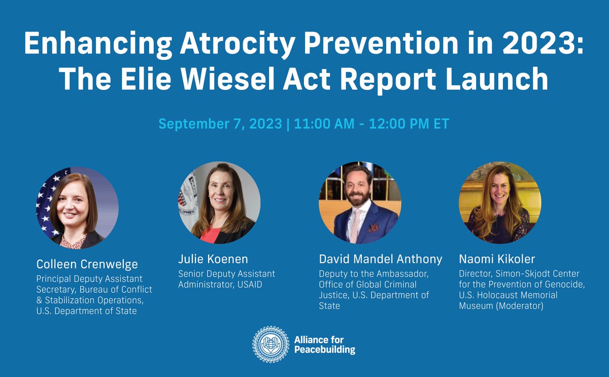 This Thursday!! Mark your calendars for 11am ET. Join us for the formal launch of the Elie Wiesel Act Report w/ Colleen Crenwelge, Julie Koenen, @NaomiKikoler, & @DavidMan_Anth 👇 📆 us02web.zoom.us/webinar/regist…