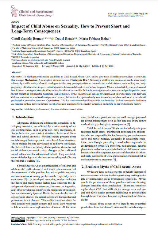CEOGjournal's tweet photo. IMR Press / CEOG / Volume 49 / Issue 7
Camil Castelo-Branco, et al. published a review on the "Impact of Child Abuse on Sexuality".
Welcome to read more and download it for free at https://t.co/d5ZYrvuLF9
#child_abuse
#maltreatment
#domestic_violence
#sexual_abuse https://t.co/dC9m95JcEl