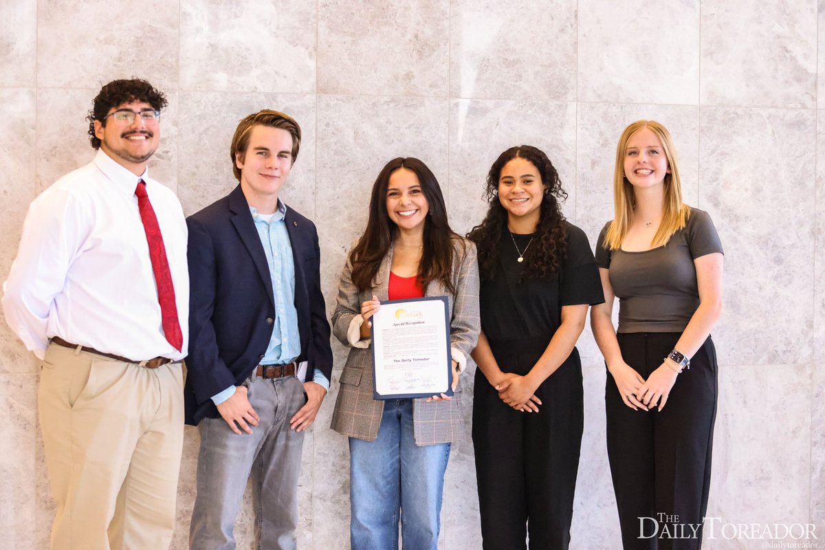 DailyToreador's tweet photo. Sept. 5, 2023, The Daily Toreador received a special recognition from the City of Lubbock.

The DT is honored to be recognized as a reputable local news source. Long live student media! 🏅📰 https://t.co/wcnwj8U9vm