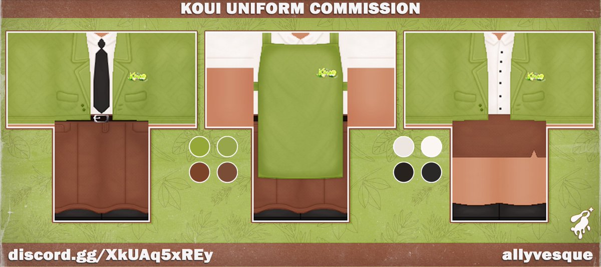 uniform commission for <a href="/kouijuicebar/">Koui Juice Bar</a>, i loved working with you💚!

♥️ + 💬 + 🔁 appreciated

#Roblox #RobloxDev #RTC #RobloxArt #RobloxClothing #robloxdesign #rtcdesigners #RobloxDesigner