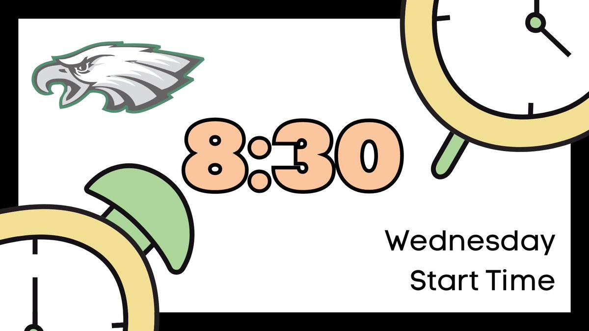 REMINDER: 1st period starts promptly at 8:30am on Wednesdays. 1st bell rings at 8:25 &amp; 8:30 marks the tardy bell. We’ve seen a higher amount of tardies on Wednesdays &amp; instructional time matters! You've got this, Eagles! See you in the AM!
#Success4All #WeAreEast #GoEagles2K24