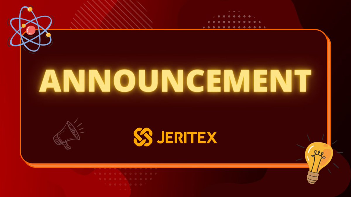 Dear JERITEX Users,
1) We will suspend and delist the JRIT/USDT trading pair on Bitmart Exchange (Bitmart.com). The withdrawal feature of JRIT/USDT trading pair on Bitmart will be closed at 10:00 PM on October 9, 2023 (UTC).