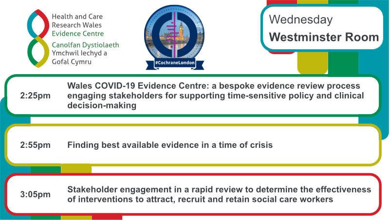 In the final oral session of #CochraneLondon  - Rapid Review – we are presenting 3 of the 8 talks. Join Mala Man @SysReviews , Deborah Edwards @MrsDeborahE  and Ruth Lewis.

@DPMRes @SUREteamCardiff @MCPCRCCardiff @WCEBC_offcial @CochraneUK @adriangkedwards @ResearchWales