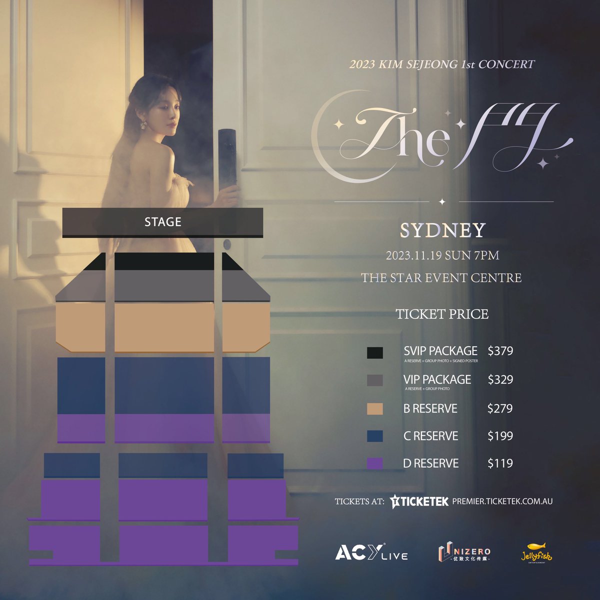ACY_Live's tweet photo. 🎤🌍Get Ready Australia! The Door 🚪 is now unlocked! 

🎫Tickets go LIVE at SEP 8, 2023 3pm (AEST)

Sydney
on https://t.co/6r73dcWr9n

Melbourne
https://t.co/vVTh2p0k5M

🎫Ticket Categories🎫
✨A Reserve SVIP Package - $379
Package Inclusions: Group Photo with Sejeong
Signed Concert Poster✨
Lucky Draw for 10 Polaroid Selfies
Very Limited SVIP spots Available! 

🌟A Reserve VIP Package - $329
Package Inclusions: Group Photo with Sejeong🌟
Lucky Draw for 10 Polaroid Selfies

B Reserve - $279
C Reserve - $199
D Reserve - $119
All ticket holders will receive a concert poster

❗Important notice❗
Send off for 🎫ALL TICKET🎫 holders
Don't miss your chance!

#KIMSEJEONG
#SESANG #The門
#김세정 #세정
@0828_kimsejeong
#Kpop #Auskpop #kpopaustralia #KimSejeong #TheDoorAlbum #SejeongMagic #KpopConcert