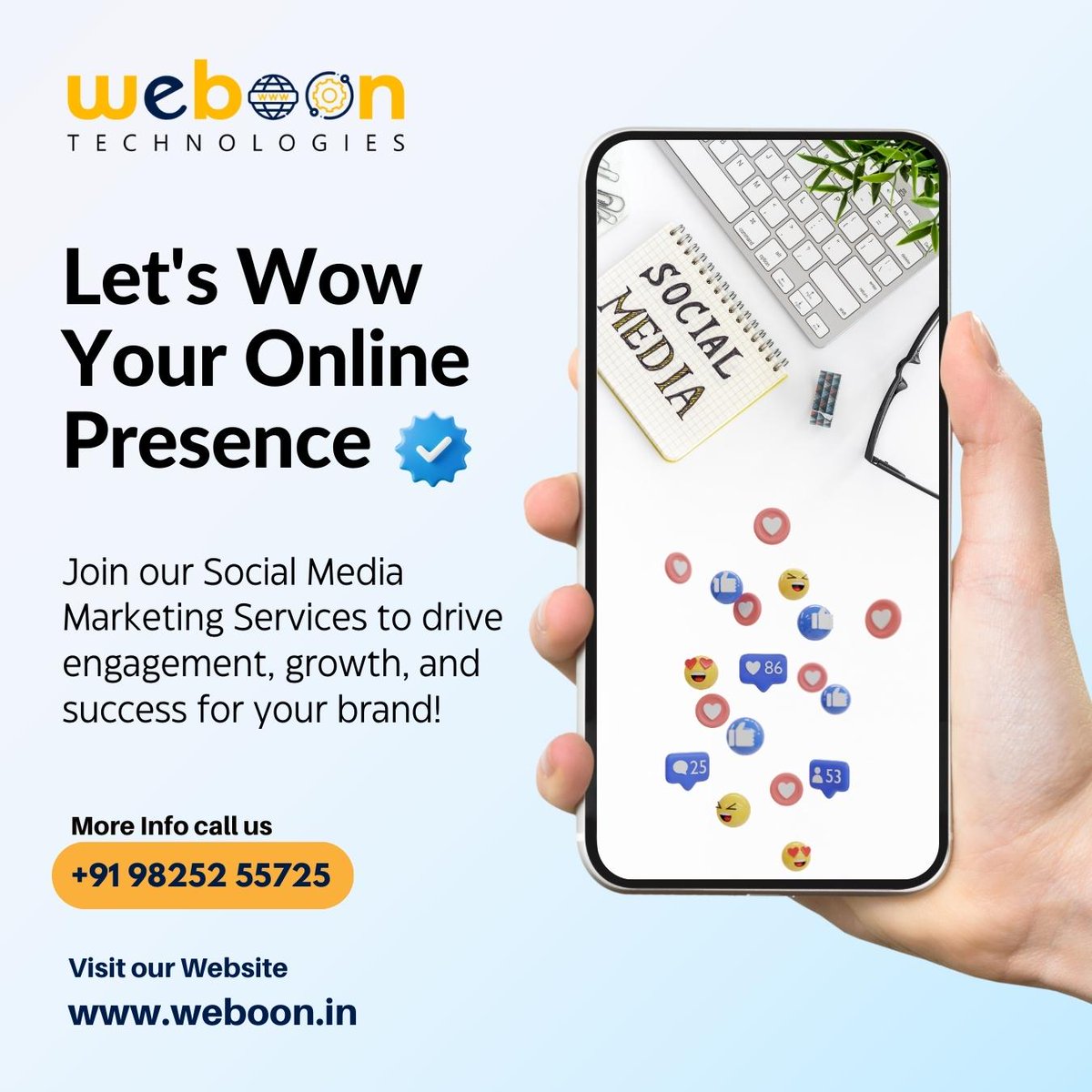 weboontech's tweet photo. Elevate your brand with our expert Social Media Marketing strategies, driving engagement, growth, and impact in the digital landscape.

For more details visit: https://t.co/sLiFQfOnRJ
or call on +91 98252 55725

 #SMOServices #digitalmarketing #socialmediamarketing #paidpromotion https://t.co/K3xnyojERE
