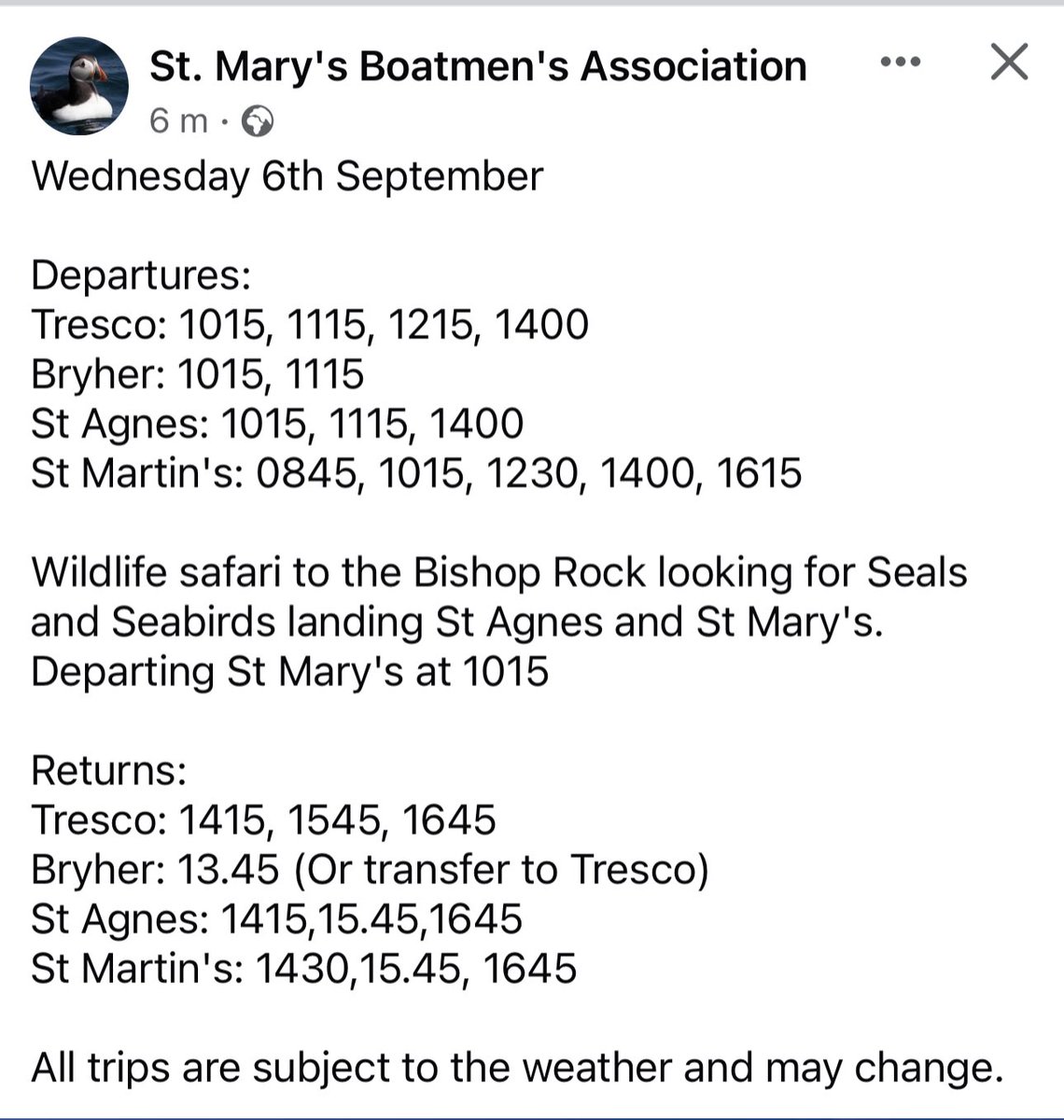 St Mary's Boatmen (@scillyboating) on Twitter photo 2023-09-06 07:26:26