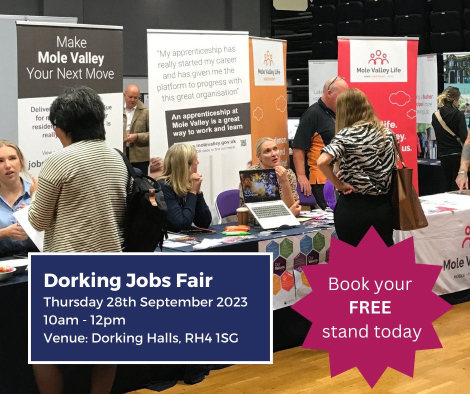 Mole Valley Employment & Skills Hub (@molehub) on Twitter photo This month why not search for your next superstar employee at our Dorking Jobs Fair 🌟
Businesses: book a FREE stand today
Speak, meet and interview all on the same day!
Apply here: bit.ly/3sBBlcb
<a href="/MoleValleyChamb/">Mole Valley Chamber</a> <a href="/HelloDorking/">Hello Dorking</a> <a href="/MoleValleyDC/">Mole Valley District Council</a> @SurreyChambers This month why not search for your next superstar employee at our Dorking Jobs Fair 🌟
Businesses: book a FREE stand today
Speak, meet and interview all on the same day!
Apply here: bit.ly/3sBBlcb
<a href="/MoleValleyChamb/">Mole Valley Chamber</a> <a href="/HelloDorking/">Hello Dorking</a> <a href="/MoleValleyDC/">Mole Valley District Council</a> @SurreyChambers