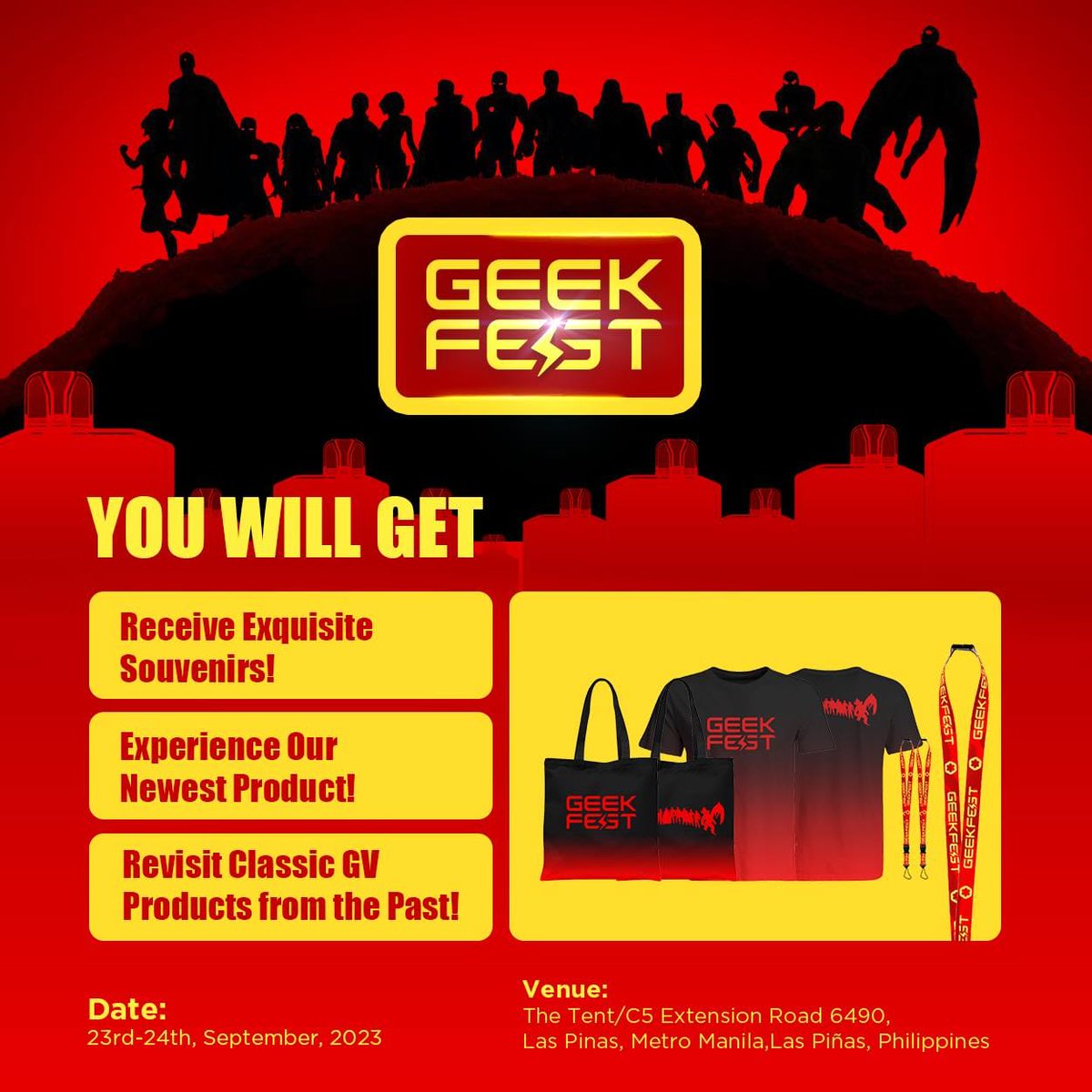 GeekvapeTech's tweet photo. The much-anticipated GEEK FEST is just around the corner!
Date: 23rd-24th, September, 2023
Venue: [The Tent/ C5 Extension Road 6490, Las Pinas, Metro Manila,Las Piñas, Philippines]
Welcome to join us and have a good time together! See you!
#geekvp #geekvpph #Geekparty #GEEKFEST https://t.co/wcCedwOyPE