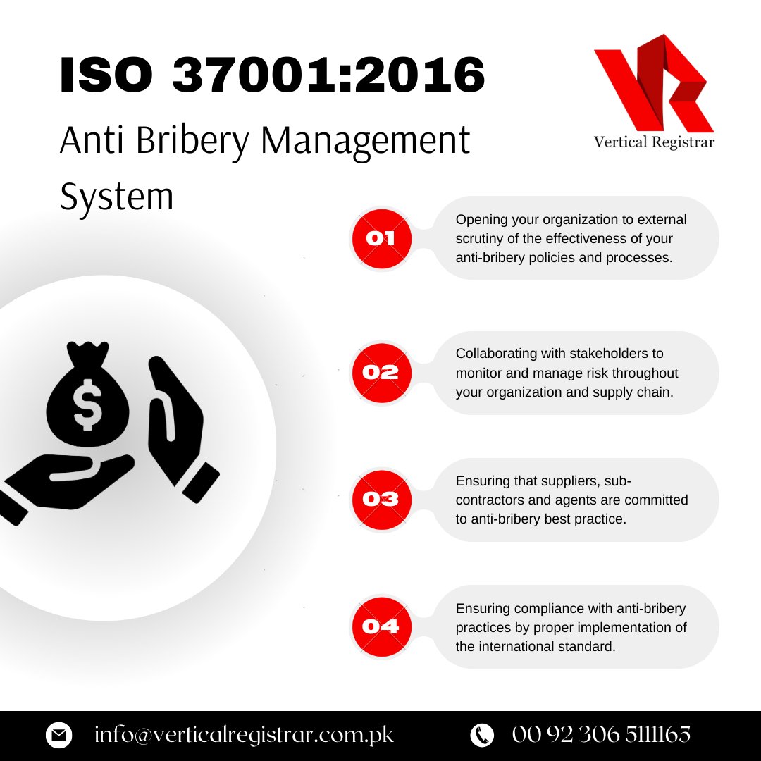 VRServicess's tweet photo. ISO 37001 is the new international standard designed to help organizations implement an anti-bribery management system.

#verticalregistrar #ISO #ISOcertification #ISO37001 #managementsystemcertification #trending #AntiBriberyManagementSystem #AntiBribery #AntiBriberyManagement https://t.co/zrBRvEmvNy