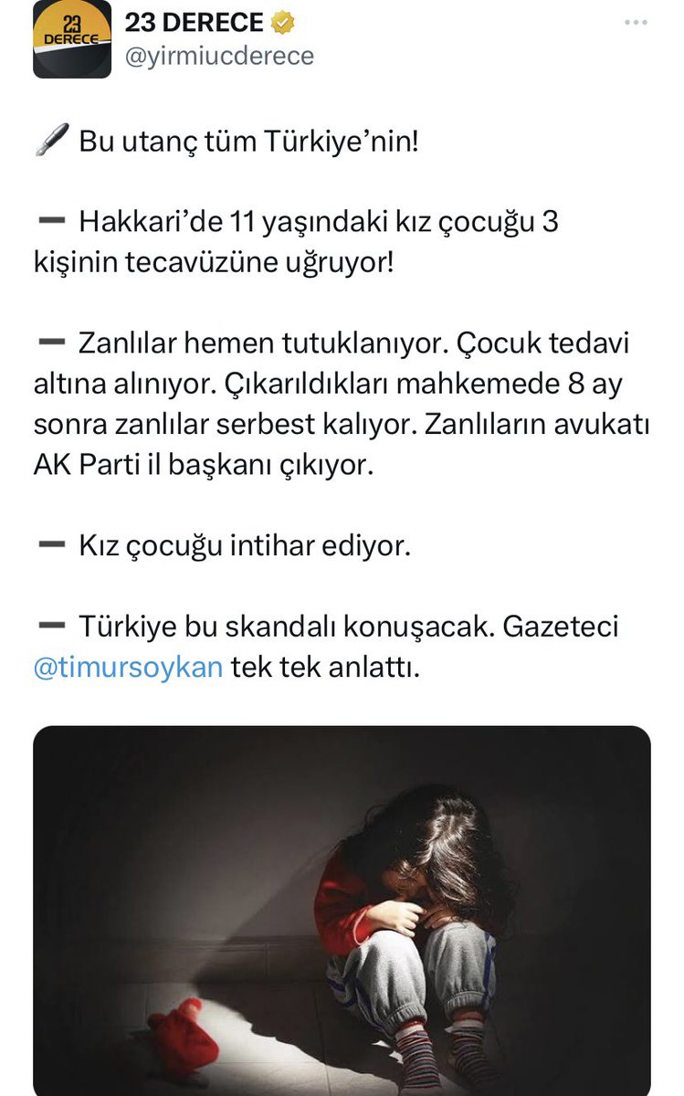 'Aynı evrende yaşamamalı cellatlar ve çocuklar.Ya ölmeli cellatlar yada hiç doğmamalı çocuklar.” Okurken ürperdiğimiz şeyleri 11 yaşındaki bu çocuğumuz yaşadı, dayanamadı intihar etti. 11 yaşında !🥺 Kopsun be kıyamet.. #ÇocukSusarSenSusma #sacımıntelinedokunma Hakkari’de