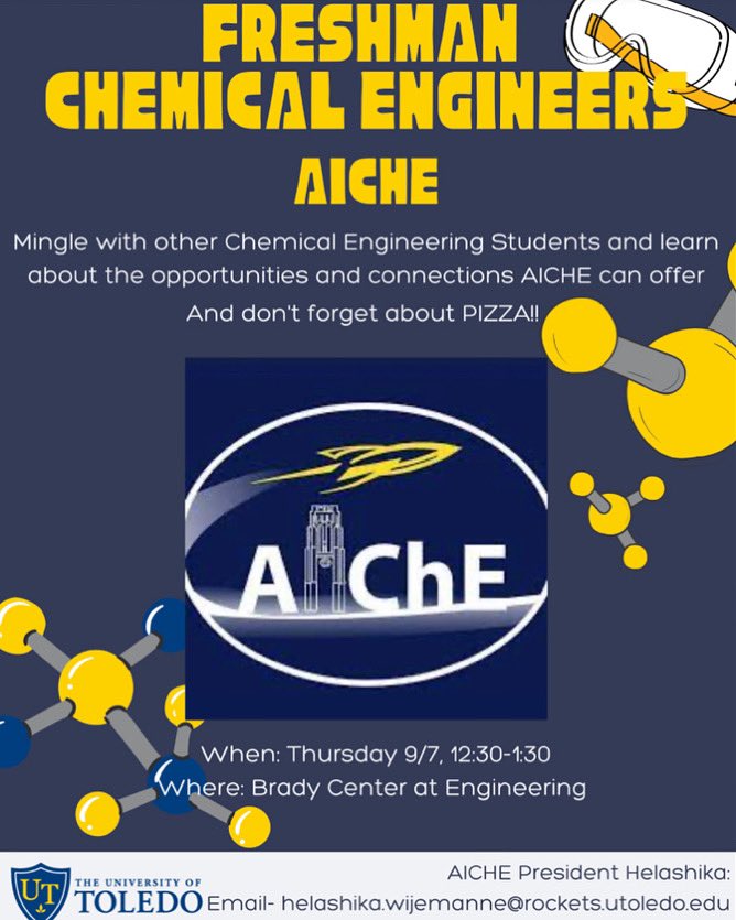 WELCOME BACK!!! Make sure to come on out Thursday at 12:30 to mingle with new and current ChemEs <a href="/UToledoCoE/">UToledo Engineering</a>