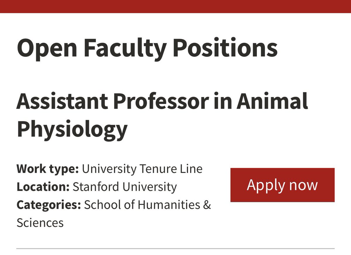 Assistant Professor in Animal Physiology
at Stanford University 

facultypositions.stanford.edu/en-us/job/4946…