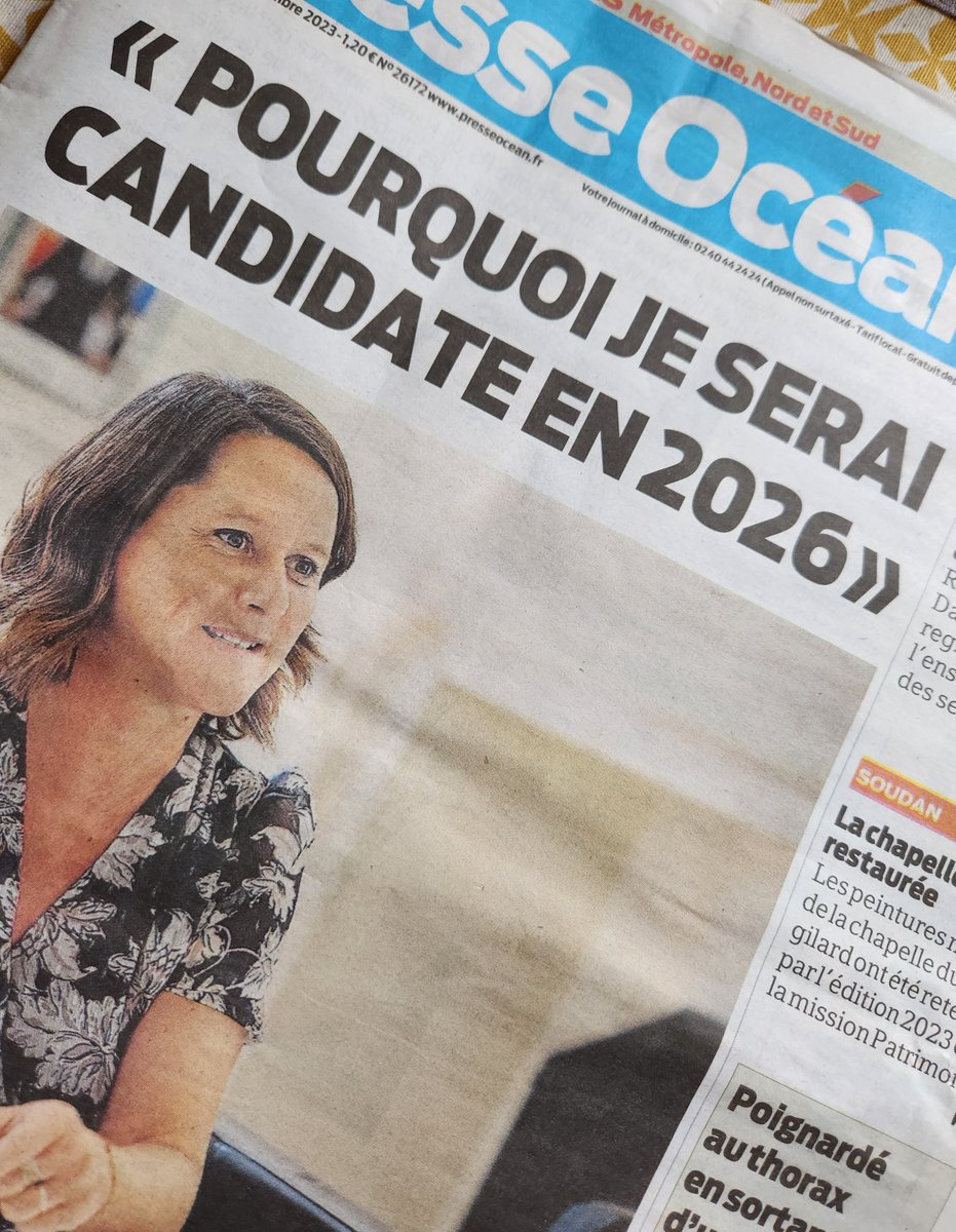 Long entretien (3 pages) avec @Johanna_Rolland dans @presseocean par @yangauchard, @AnneHD44 et @geoffroy_bruno : elle s'y déclare candidate à un 3e mandat à #Nantes pour les municipales de 2026. Pas d'annonce, mais la mise en avant d'un bilan et quelques tacles à son opposition