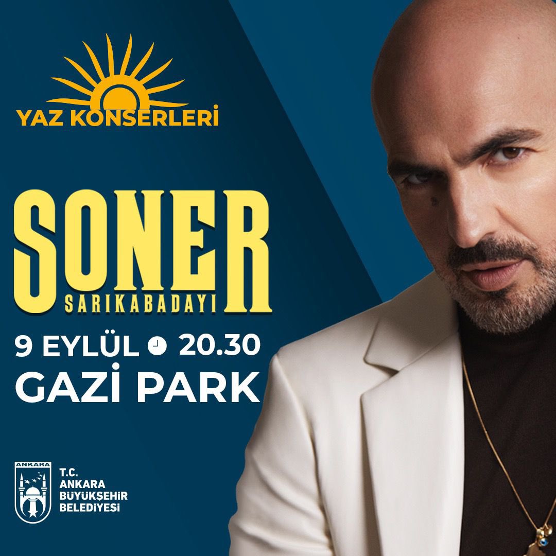 ☀️ Ankara’da “Yaz Konserleri” coşkusu hız kesmeden devam ediyor. 🎙️ Değerli sanatçı @srkbdy sevenleriyle Gazi Park'ta buluşacak. 🗓️ 9 Eylül 📍 Gazi Park / Yenimahalle ⏰ 20.30
