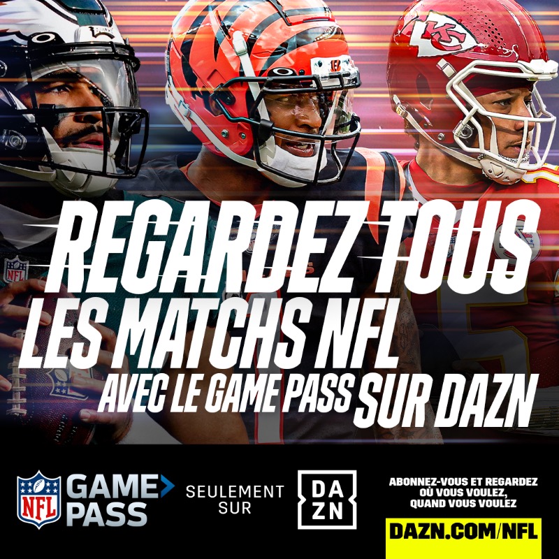 NFLonDAZN's tweet photo. Regardez tous les matchs NFL avec le Game Pass sur DAZN! 🏈