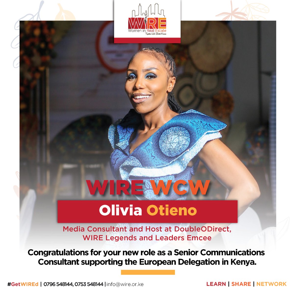 wirekenya's tweet photo. This #WCW we're celebrating the incredible and talented @OliviaOtieno our 2023 WIRE Legends and Leaders Emcee.
We congratulate πππΎπ₯³ her for her new role as a Senior Communications Consultant supporting the European Delegation in Kenya.
#TogetherWeBuildKenya
#GetWIREd https://t.co/QSPmdpDmF8