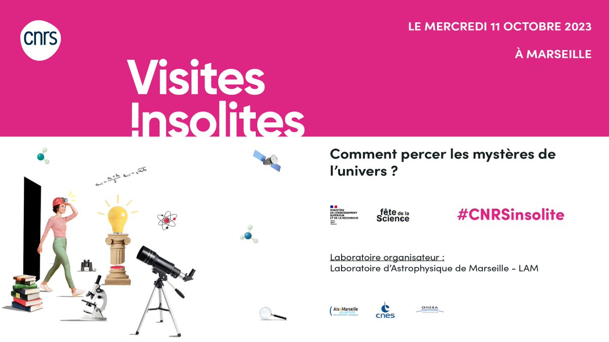 👩‍🚀 #FDS2023 Observez des #astres en #3D et pénétrez en exclusivité là où sont assemblés les instruments envoyés dans l’#espace ! RDV le 11 octobre au @LAM_Marseille !🪐🚀 Rejoignez l'aventure #CNRSinsolite. ➡️visitesinsolites.cnrs.fr