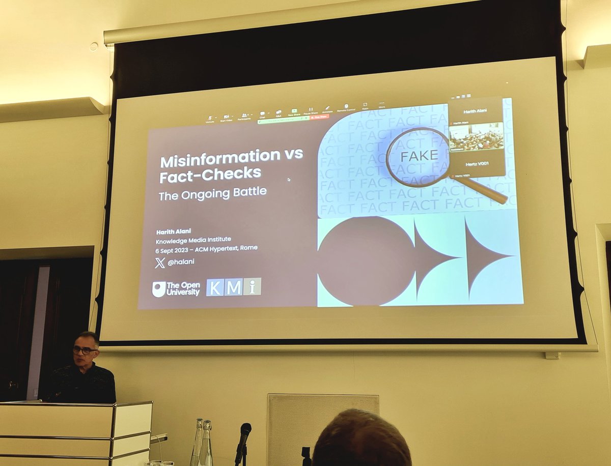 ChrWachter's tweet photo. @halani kicks off #HT2023's 2nd day - with a keynote on misinformation vs fact-checks. #DH https://t.co/EAlkUnReu8