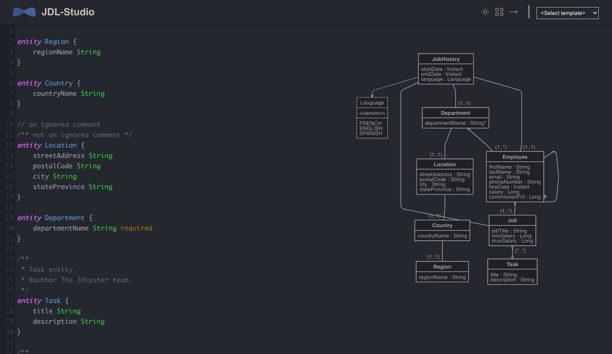 Bon à savoir 

🚀 Découvrez JDL Studio : l'outil ultime pour les codeurs passionnés Java, créé par JHipster (jhipster.tech) ! 

Créez des diagrammes de domaine en un clin d'œil et générez du code avec style en utilisant le langage JDL💻✨
<a href="/jhipster/">JHipster</a> <a href="/journeeducode/">journéeducode</a>