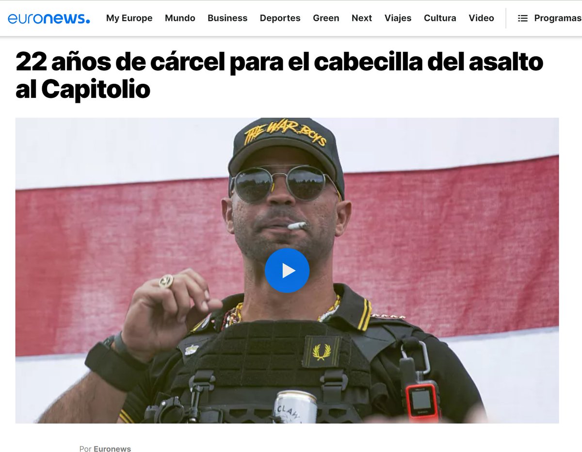 SiPeroNo1's tweet photo. Qué exagerados los norteamericanos : 22 años de cárcel al ultraderechista que lideró el asalto al Capitolio

En España se habría archivado, estaría asesorando a las fuerzas armadas y contratado en las tertulias de la televisión https://t.co/NrfSYvFzUp