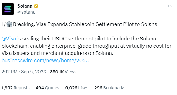 🚨🚨🚨BREAKING🚨🚨🚨

Visa settling its $USDC transactions on the very decentralized Google Cloud's Bigtable!!
...ehm I mean on SOLANA!!

Price just PUMPED to $19.70!

This is HUGE ... Wall Street does not understand this...yet! But me and my animals do!

$5k per coin inevitable!