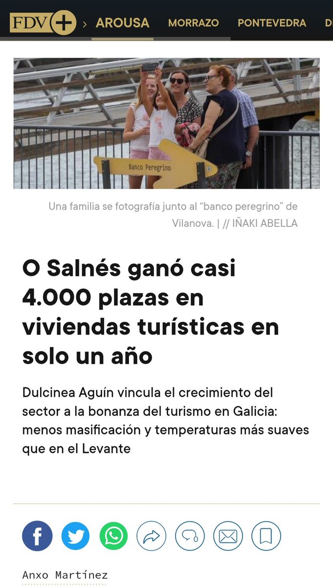 E isto coincide coas cada vez maiores dificultades para atopar piso en alugueiro en vilas como Vilagarcía. Cómpre un modelo turístico que non vaia en contra do dereito á vivenda. Regular garantindo os dereitos e poñer freo á especulación 👇