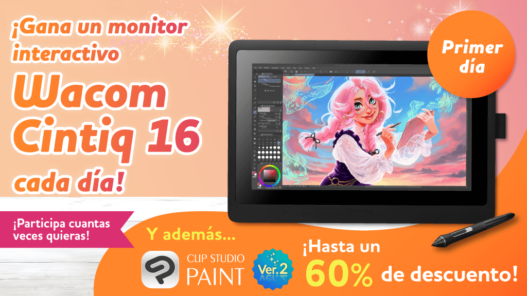 ¡Sorteamos una tableta gráfica Wacom Cintiq 16 cada día! Solo tienes que seguirnos y republicar este post. ¡Participa tantas veces como quieras! ¡Aprovecha también las rebajas de hasta un 60 % en Clip Studio Paint! Terminan el 12/9, 8:00 GMT.
clipstudio.net/promotion/give…