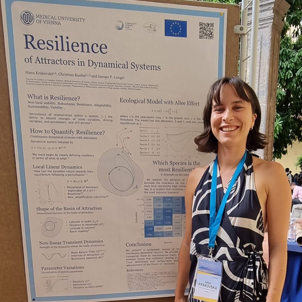 EvoGamesPlus (@evogamesplus) on Twitter photo Hana Krakovská is sharing her work on the "RESILIENCE of attractors in dynamical systems", which you can find at <a href="/EjamJournal/">EJAM Journal</a> 🌟bit.ly/3P2PfNu🌟
Check out her poster at Dynamics Days <a href="/days_europe/">Dynamics Days Europe</a>! 🙌
#DynamicalSystems #Resilience 📊🔍 Hana Krakovská is sharing her work on the "RESILIENCE of attractors in dynamical systems", which you can find at <a href="/EjamJournal/">EJAM Journal</a> 🌟bit.ly/3P2PfNu🌟
Check out her poster at Dynamics Days <a href="/days_europe/">Dynamics Days Europe</a>! 🙌
#DynamicalSystems #Resilience 📊🔍