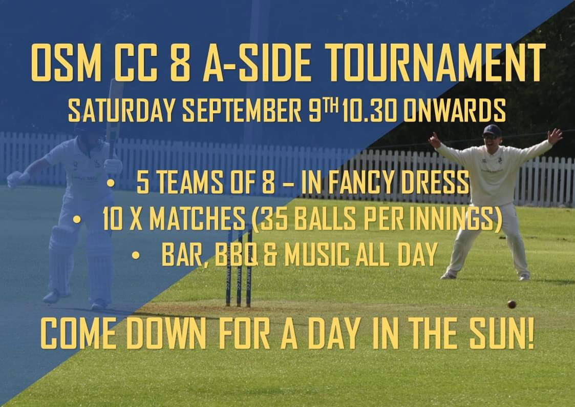 The league is over but the cricket doesn’t stop!

Club 8-a-side this coming Saturday. Which team will have the best fancy dress? Who will be the MVP? Who will take home the Orange and Purple Caps? Who will make the biggest fool of themselves? Come down this Saturday and find out!