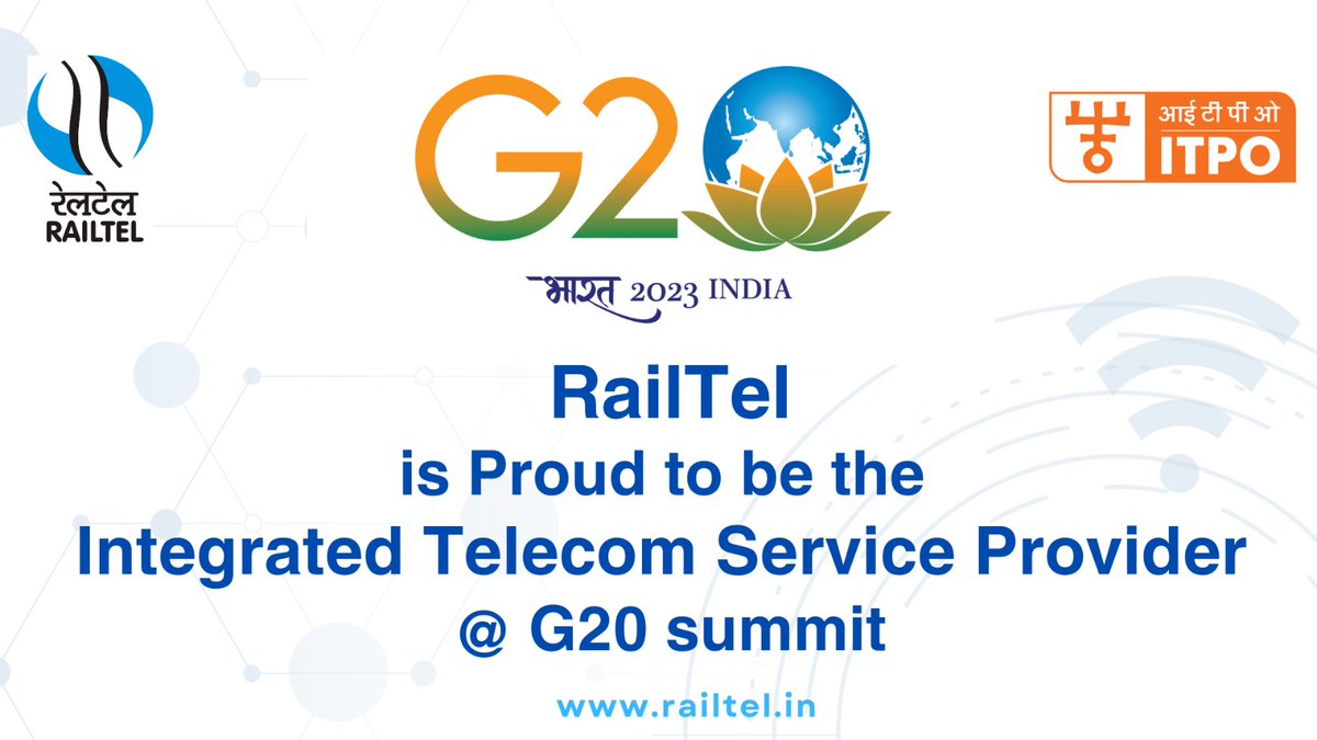 RailTel's tweet photo. #RailTel team is proud to be the Integrated Telecom Solution provider for the upcoming G20 summit. As the country gears up for this historic event, we  are ready to provide world class telecom services at the venue  #G20SummitDelhi #ITPO @g20org @ITPODesk #G20Summit2023 #G20India https://t.co/ECTlomxthm
