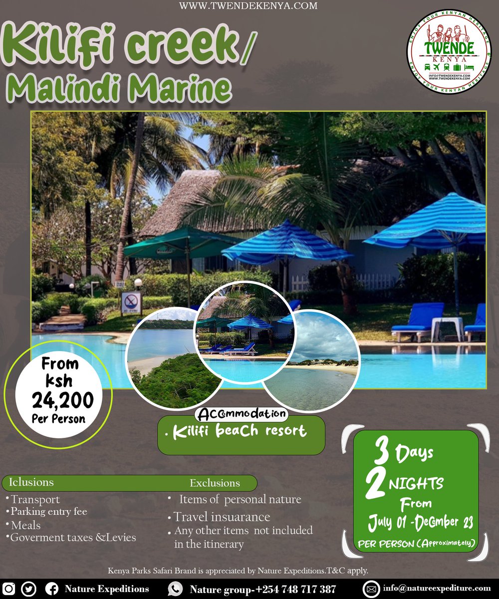Experience the beauty of Kilifi Creek and Malindi with Twende Kenya.

For bookings: 
📲+254 – 748 717 387
📧info@twendekenya.com

#kilifi #malindi #beach #holiday #vacation