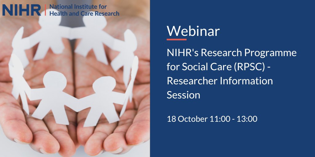 Our new Research Programme for Social Care is launching its first call on 27 September 2023! To find out more, register for the Researcher Information Session on 18 October at 11:00 - 13:00 here: nihr.ac.uk/funding/resear… #SocialCare
