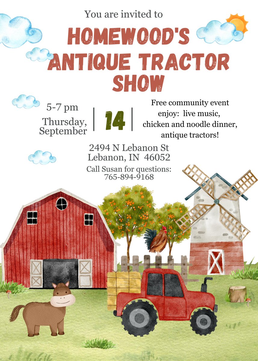 Homewood_HC's tweet photo. You are invited to a free community event!  Mark your calendars for Thursday, September 14 from 5-7 pm.  Enjoy live music, a chicken and noodle dinner, fun, games, and antique tractors! 😃 https://t.co/zeLFPDBq12