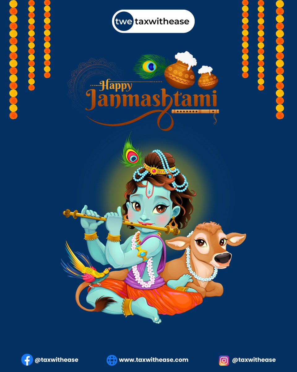 Today is Shri Krishna Janmashtami, the day that celebrates the birth of Lord Krishna, We wish you all a very happy and blessed Janmashtami. May Krishna fill your life with love, joy and peace. 📷
#shrikrishnajanmashtami #lordkrishna #bhagavadgita #taxwithease