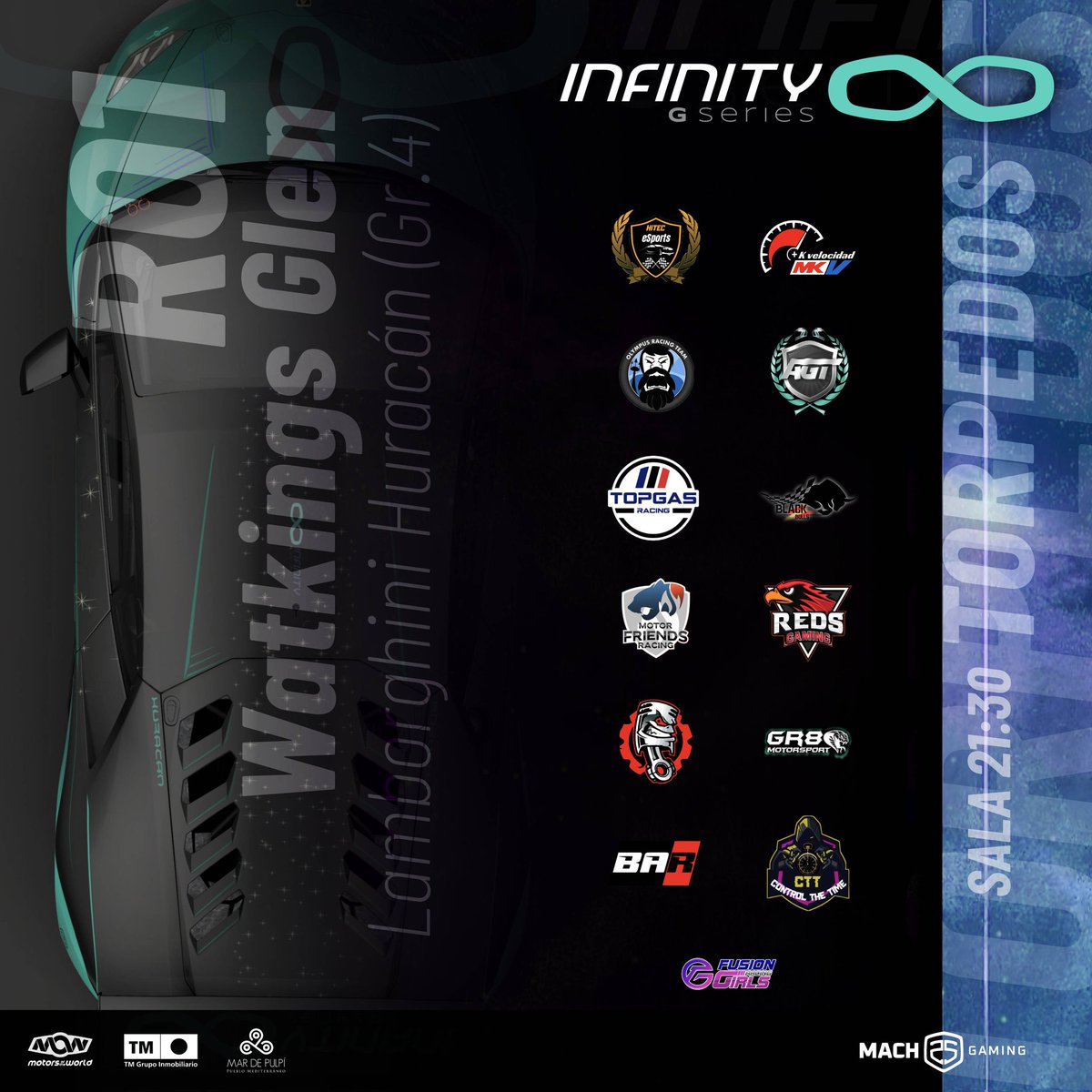 🏆 | #InfinityGseries

▪️𝗥𝟬𝟭 𝗧𝗢𝗥𝗣𝗘𝗗𝗢𝗦
🗺️ Watkins Glen
🏎️ Lamborghini Huracán
📆 06/09/2023
⏰ 20:00
📺 Twitch Alejandro Garnata 

🎙️ <a href="/AGarnata/">Alejandro Garnata</a>
🎙️ <a href="/QUIGONKILL_66/">QUIGONKILL_66</a> 

#CompeticiónInfinita