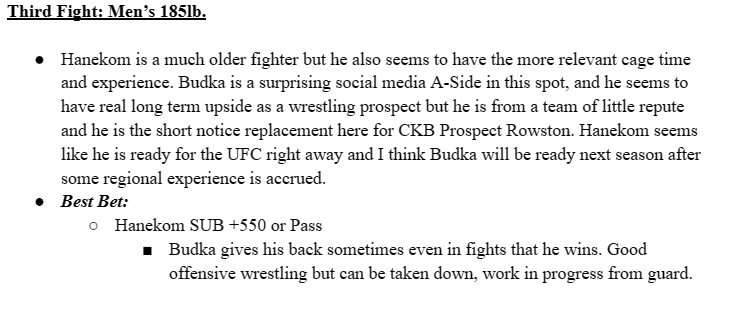 LiamPicksFights's tweet photo. #DWCS5 Best Bets Recap:
Barbosa/Guererro FDGTD +200 ✅
Hanekom SUB +550 or Pass✖️
Lopes/Ribeiro Under 1.5 -210 ✅
✍️ Contender Series Cheat Sheet 🗒️
#UFC #DWCS #GamblingX #MMATwitter https://t.co/ZZwTpSRTzS